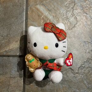 Ty Hello Kitty Plush with Red and Green Plaid Bow